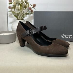 Ecco Shape 55 Plateau Mary Jane Suede Heels Coffee Brown Women's 40/9-9.5 NWB